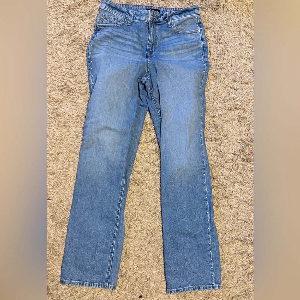 Maurices Light Blue Straight-Leg Jeans with Side Studs-10 Long (fit as a 12)